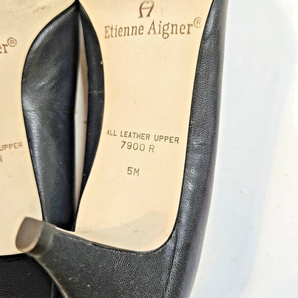 Etienne Aigner Blue Leather Pointed Toe Kitten Heel Pumps Women's Size 5 Heels - Picture 10 of 10